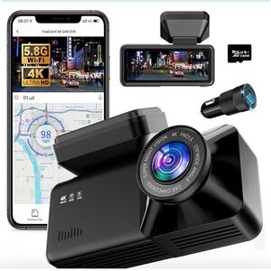 ESTBUC 4K Ultra HD Black Car Dash Cam with Wi‑Fi & GPS, NEW